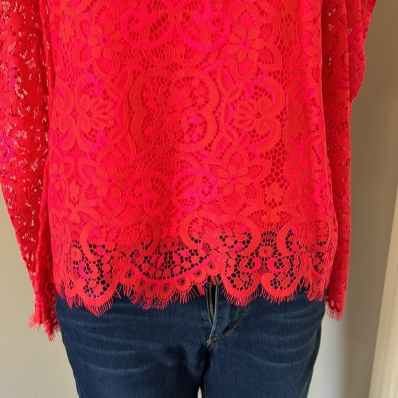 Lilly Pulitzer Averi Lace Top Ruby Red Two Tone Carnival Lace Shirt Sz S - Picture 7 of 16